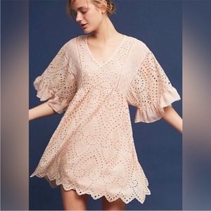 Anthropologie Pink Eyelet Dress